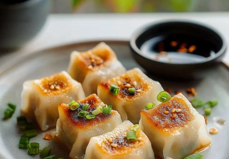 Plate of crispy Asian rice paper dumplings filled with savory ingredients.