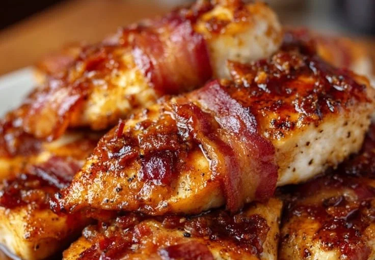 Plate of Bacon Brown Sugar Chicken with garnish