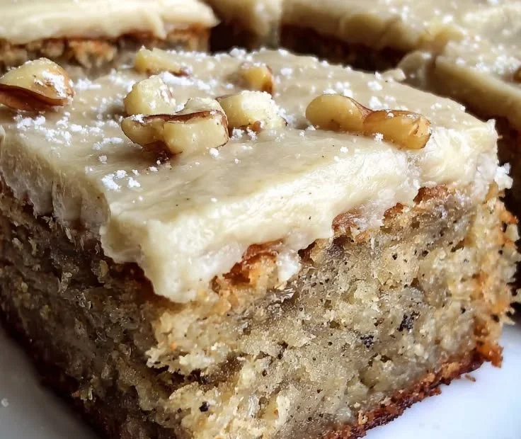 Delicious Banana Bread Brownies with creamy brown butter frosting on top