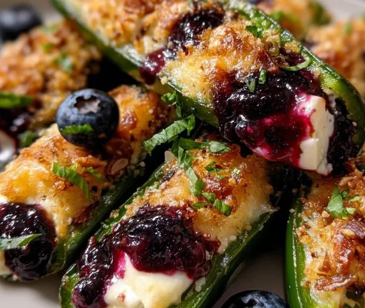 Blueberry brie jalapeño poppers served on a platter.