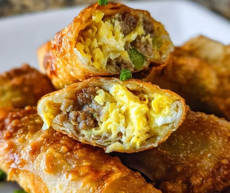 Delicious homemade breakfast egg rolls filled with eggs and veggies