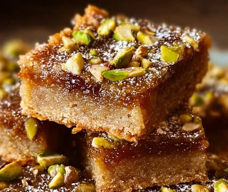 Brown Butter Honey Pistachio Bars with nuts and sweet glaze | Dessert Recipe