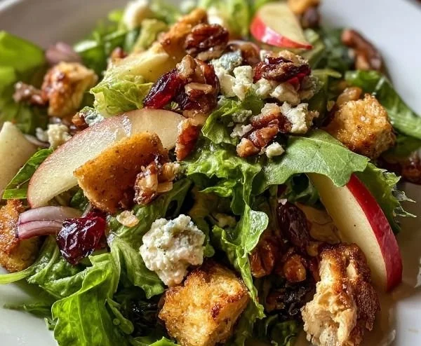 Fresh Cape Cod Salad with greens, cranberries, nuts, and feta cheese.