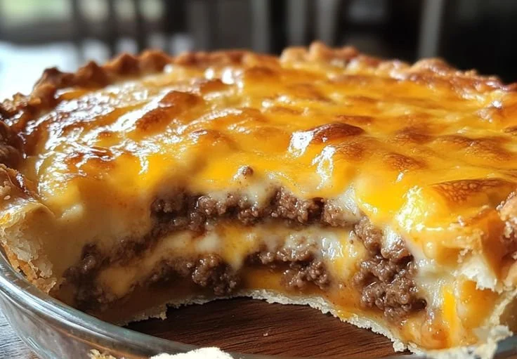 Delicious cheeseburger pie ready to serve.