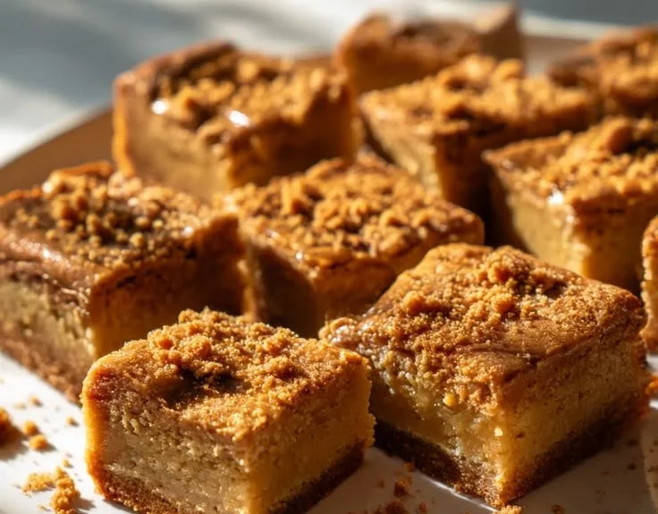 Chewy Biscoff cookie butter blondies on a plate