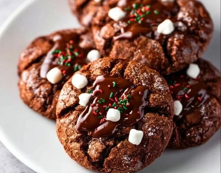 Chewy hot cocoa cookies fresh out of the oven, ready to enjoy.