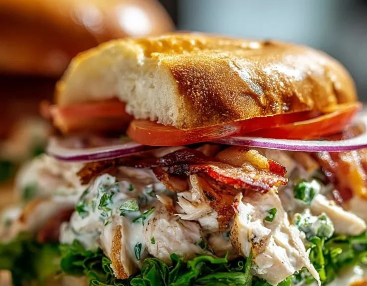 Delicious chicken bacon ranch sandwich with chopped chicken and beef