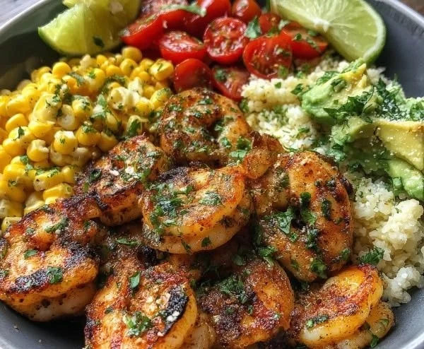 Cilantro lime shrimp bowl recipe featuring fresh ingredients and vibrant flavors.
