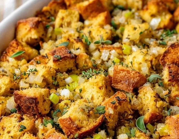 Delicious classic homemade stuffing prepared for a festive meal