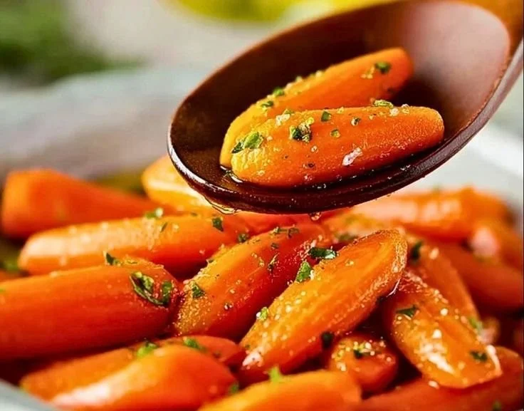 Delicious honey glazed carrots served as a side dish
