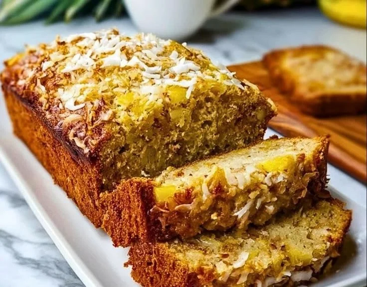 Delicious Coconut Pineapple Banana Bread fresh out of the oven