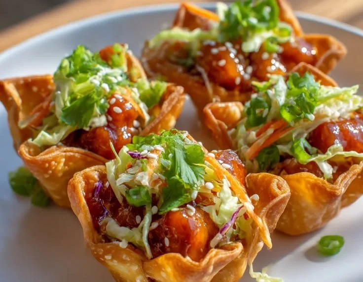 Delicious chicken wonton tacos inspired by Applebee's recipe