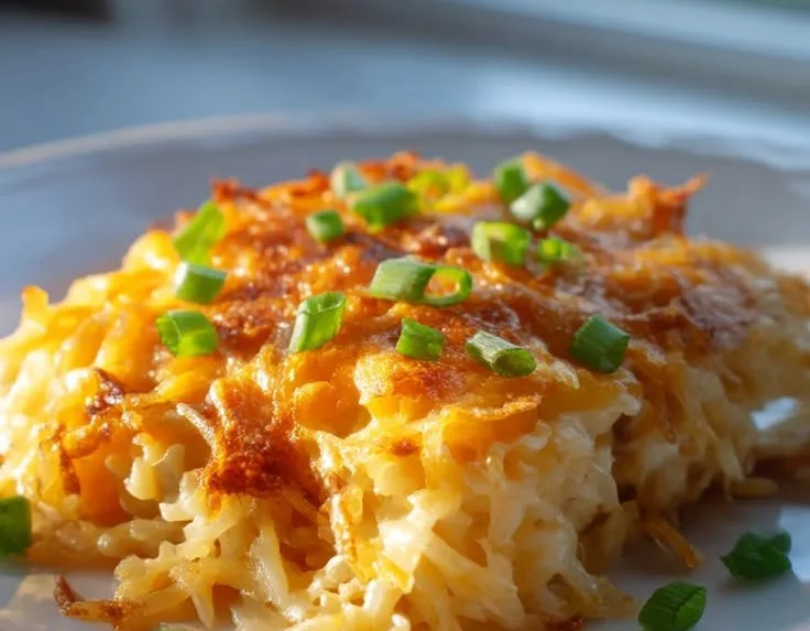 Creamy cheesy hashbrown casserole baked to perfection, a delicious side dish