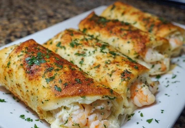 Delicious creamy shrimp cheese rolls served on a plate