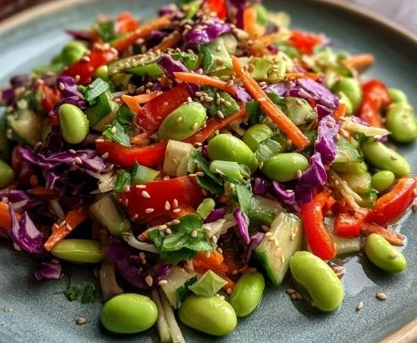 Crispy Edamame Salad with fresh vegetables and Asian flavors