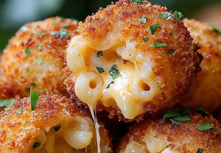 Crispy Mac and Cheese Balls served on a plate with dipping sauce