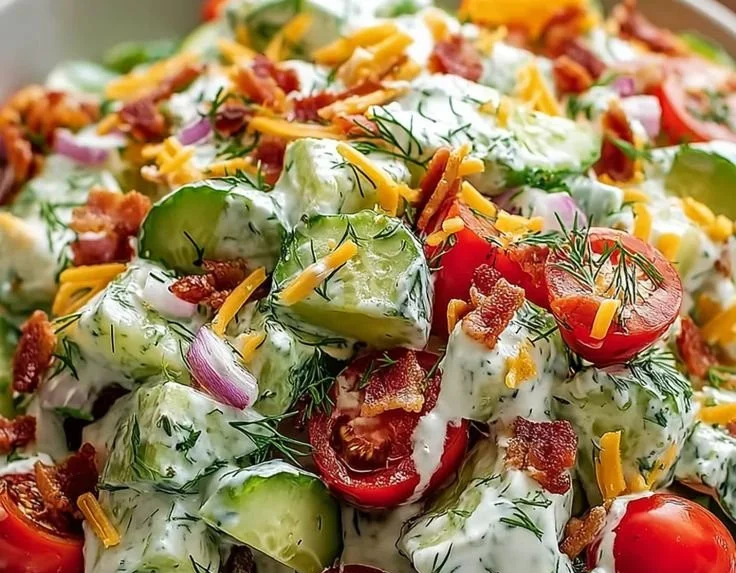 Delicious Cucumber Ranch Crack Salad served in a bowl.
