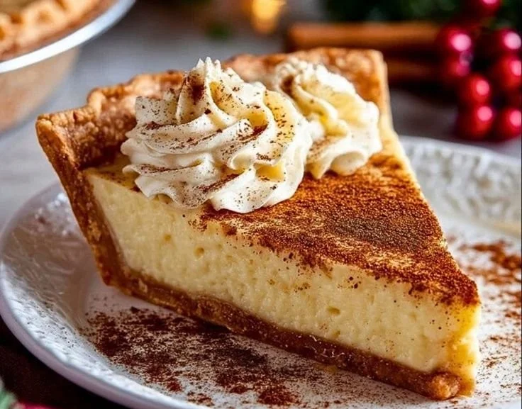 Christmas Eve Custard Pie with cinnamon and vanilla spices