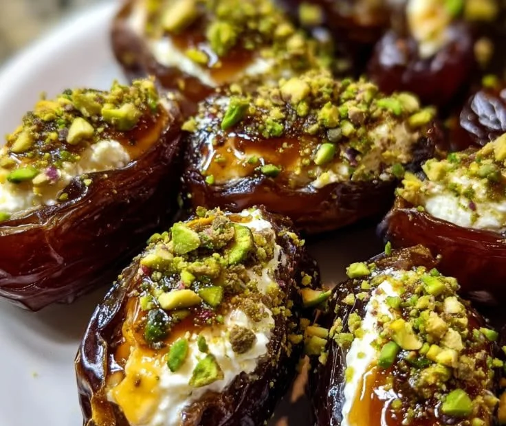 Delicious stuffed dates filled with honey, pistachios, and ricotta cheese
