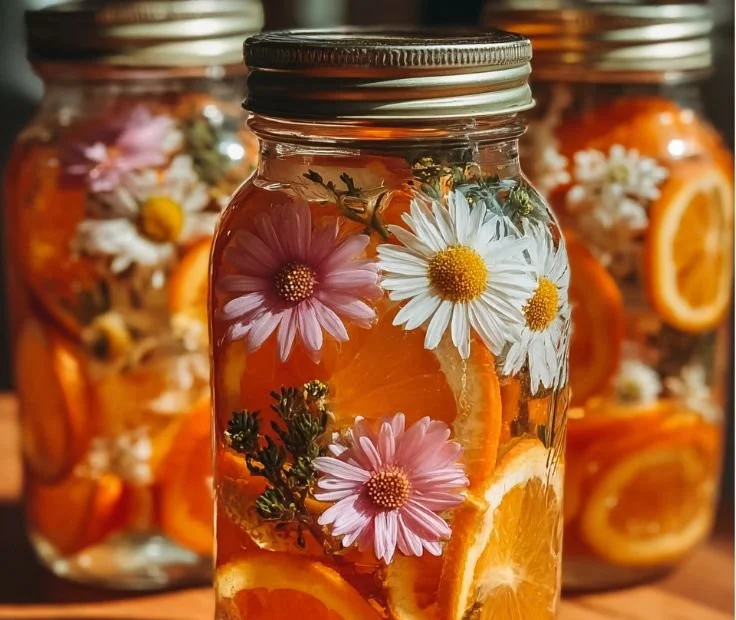 Homemade orange gel air fresheners in a bright sunny room