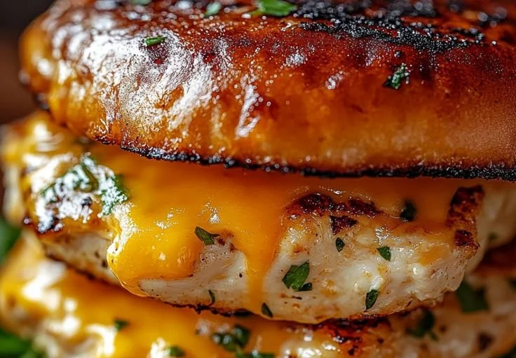 Easy cheddar ranch chicken burgers served with toppings and sides