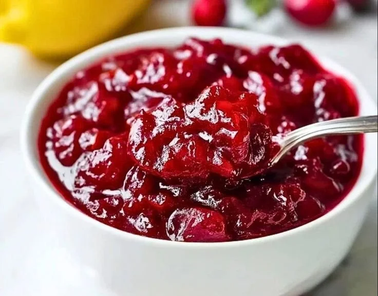 Homemade classic cranberry sauce served in a bowl.