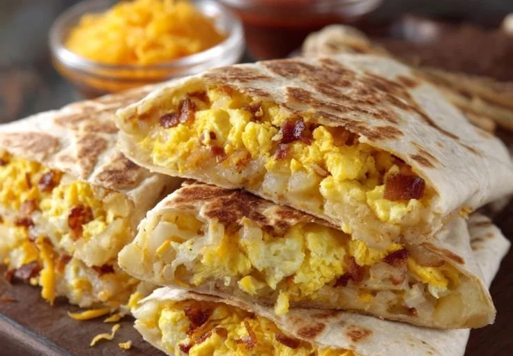 Delicious egg-filled breakfast crunchwraps served on a plate