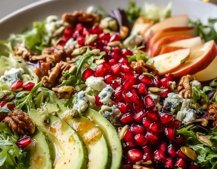 Festive pomegranate Christmas salad with honey mustard dressing