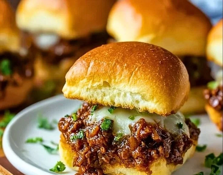 Delicious French Onion Beef Sloppy Joes served on a plate