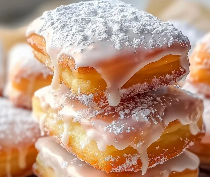 Delicious glazed buttermilk beignet squares ready to be served