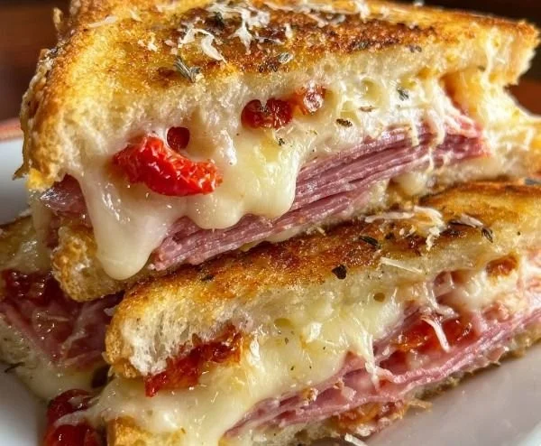 Grinder-Style Grilled Cheese Sandwich with melted cheese and crispy bread