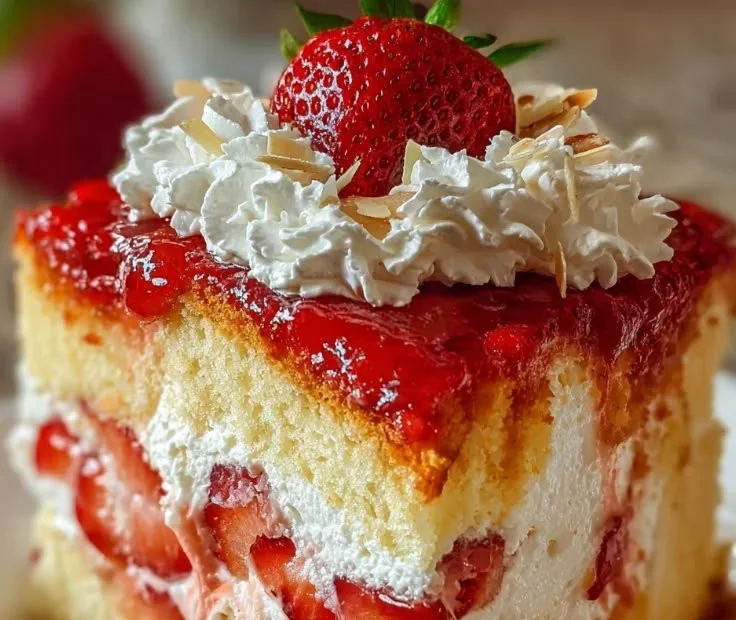 Slice of Heaven on Earth Cake showcasing layers of cream, fruit, and cake.