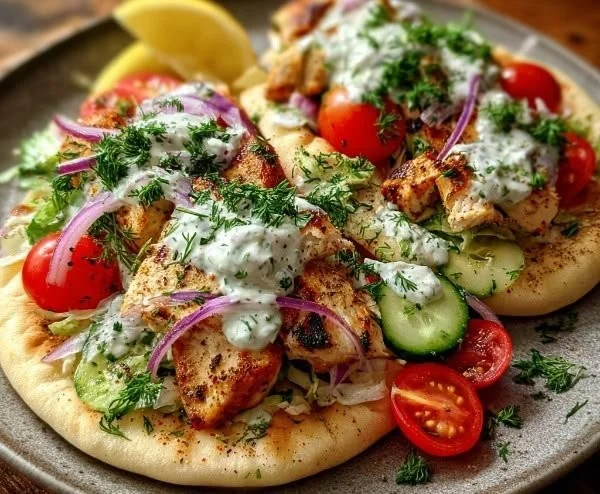 Delicious Herby Ranch Chicken Pitas served on a sheet pan with fresh ingredients