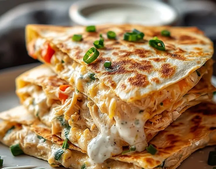 Delicious high-protein chicken ranch quesadilla ready to be served