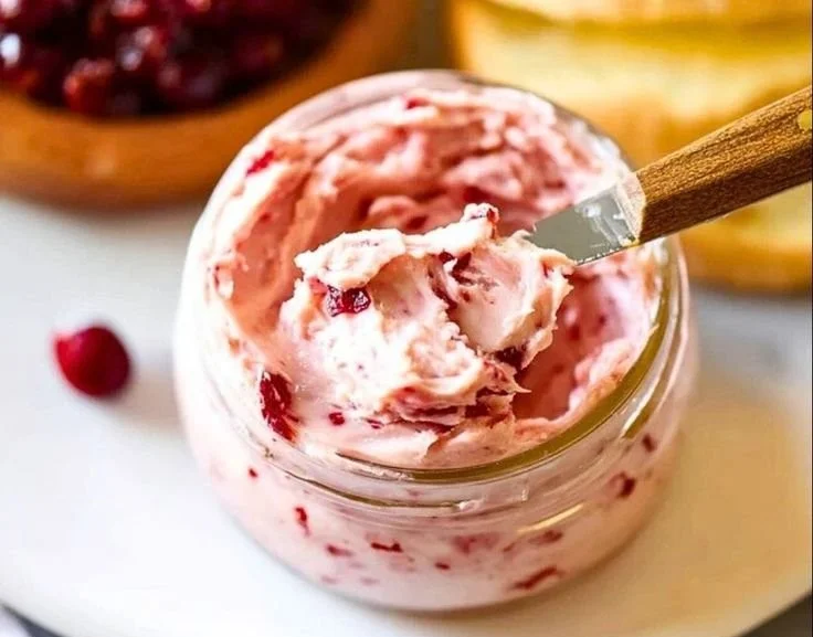 Homemade cranberry honey butter spread on bread