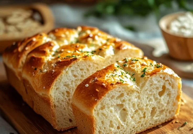 Freshly baked cottage cheese bread loaf on a cutting board