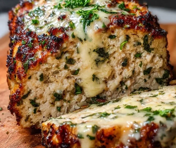 Juicy garlic parmesan chicken garnished with herbs and served