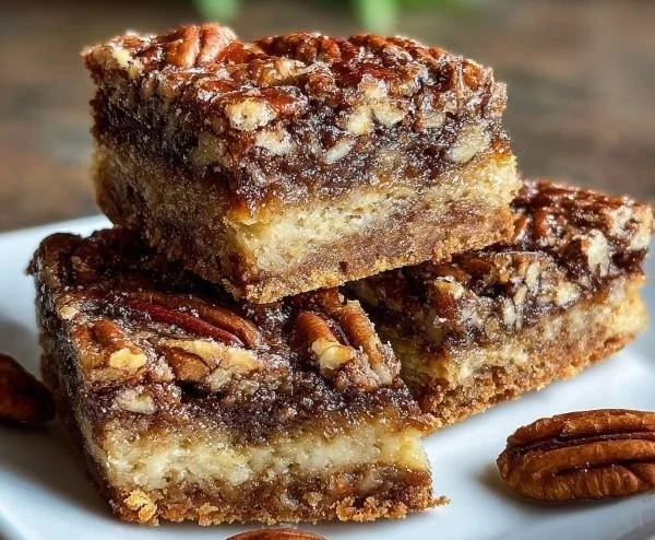 Delicious Keto Pecan Squares served on a plate with a drizzle of caramel