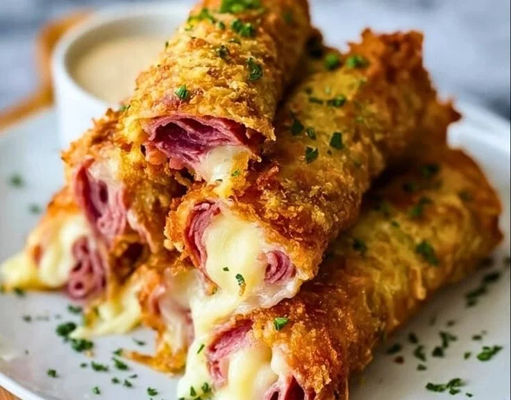 Keto Reuben Roll-Ups: crispy low-carb rolls with corned beef, cheese, and sauerkraut