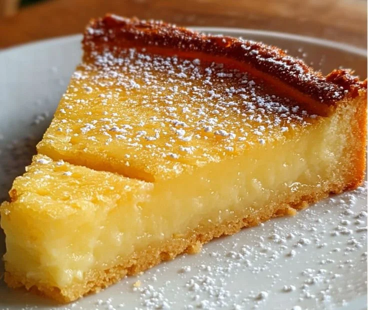 Delicious Lemon Custard Cake with fresh lemon slices on top