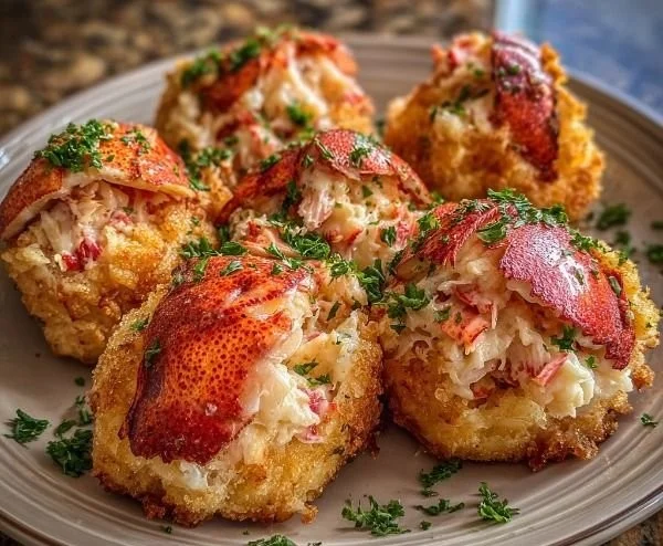 Delicious Lobster and Crab Butter Bombs garnished with herbs