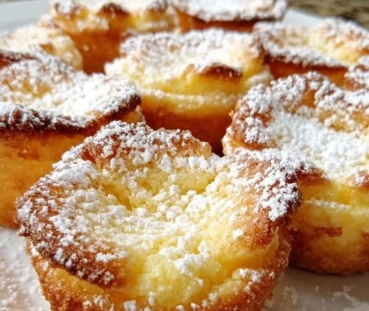 Mini Lemon Impossible Pies served on a plate with lemon slices