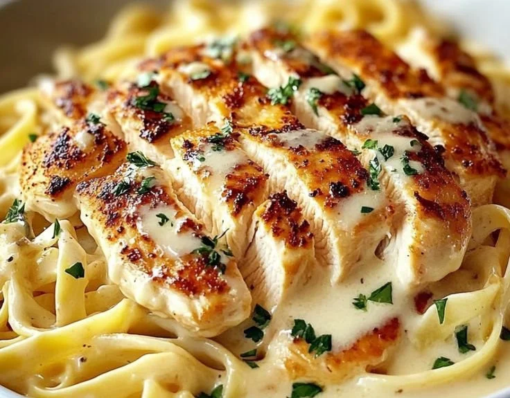 Homemade Olive Garden Chicken Alfredo served in a bowl