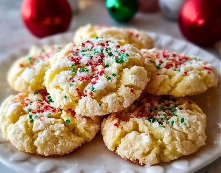 Plate of ooey gooey butter cookies decorated for Christmas