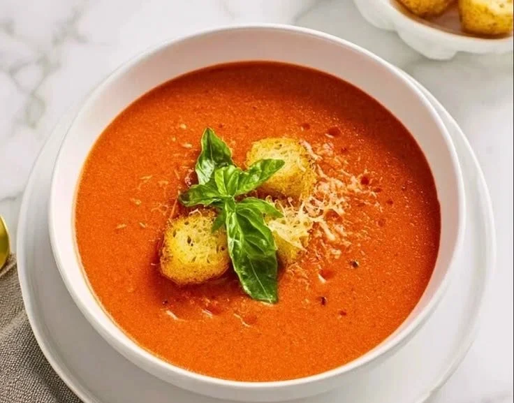 Delicious homemade Panera Bread tomato soup ready to serve