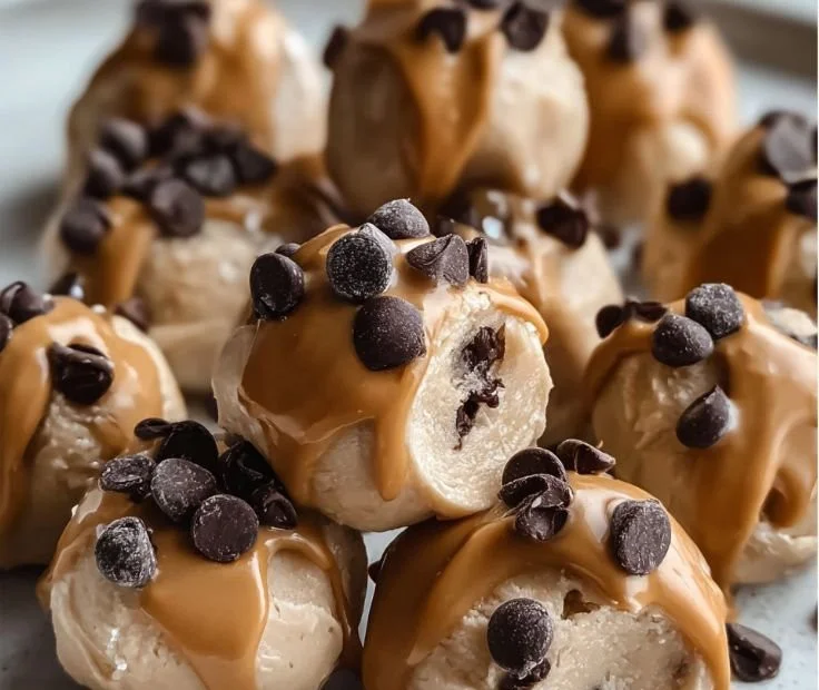 Peanut Butter Bites topped with frozen Greek yogurt in a delicious arrangement