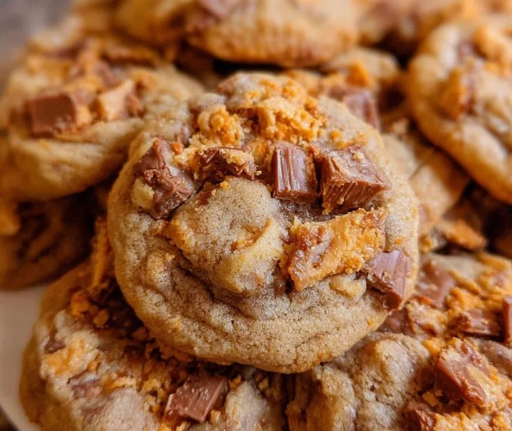 Delicious Peanut Butter Butterfinger Cookies freshly baked and ready to enjoy