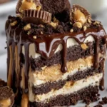 Peanut Butter Icebox Cake with layers of creamy peanut butter and chocolate
