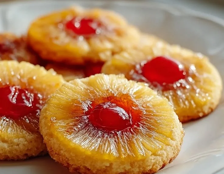 Delicious Pineapple Upside Down Sugar Cookies on a plate