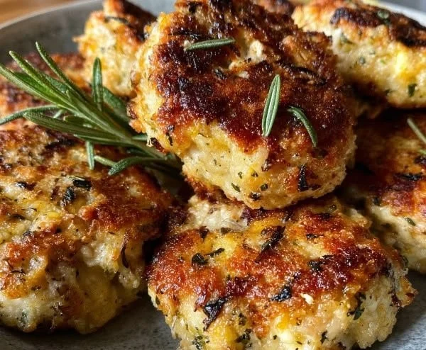 Delicious Rosemary Lemon Chicken Patties on a serving plate